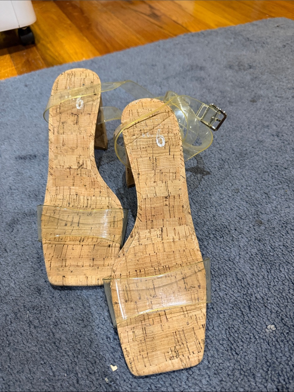 Mix No. 6 Clear Strap Cork Block Heel Sandals - Natural Cork